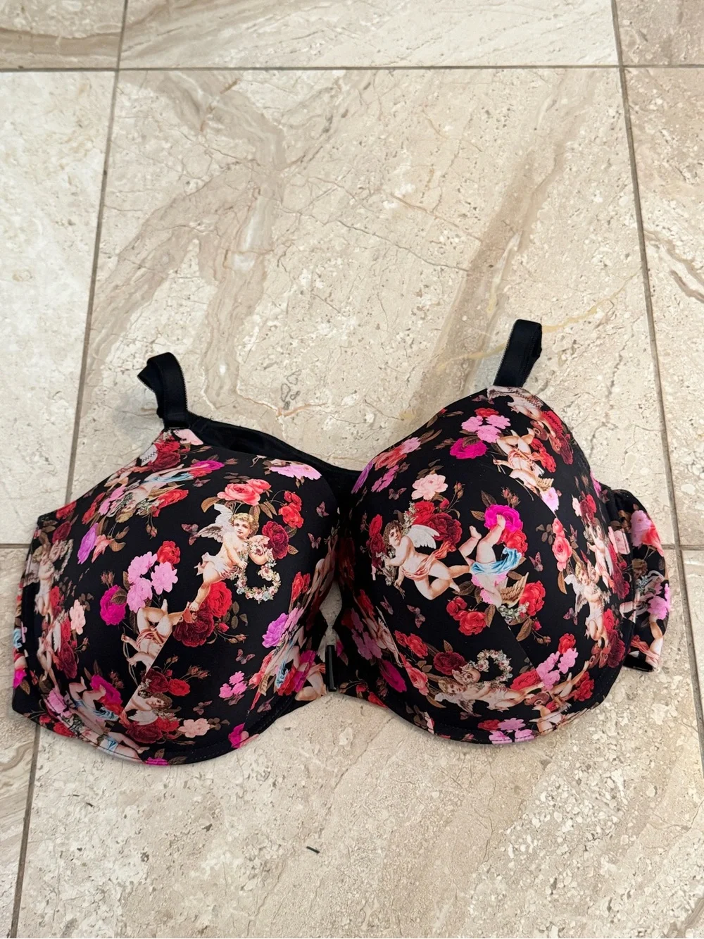 Torrid Floral Cherub Print Underwire Bra - Black/Pink 48DDD